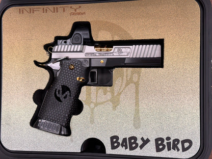 SVI/INFINITY “ANGRY” BABY BIRD CUSTOM 1 OF 1 COMMANDER SIGHT TRACKER 4.25” WITH TRIJICON SRO 9MM