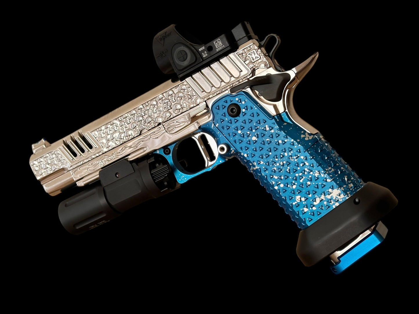 STACCATO CUSTOM XL “VITA FINITA” FULLY CUSTOMIZED 3D ENGRAVED POLISHED NICKEL ATLAS GRIPS