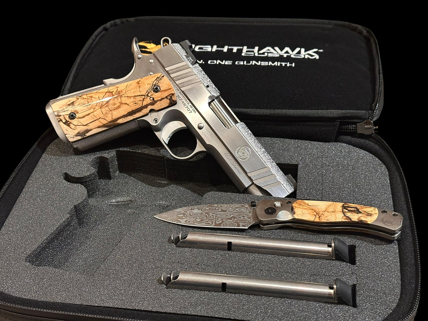 NIGHTHAWK CUSTOM BOB MARVEL 10MM MAMMOTH IVORY GRIPS AND MATCHING KNIFE