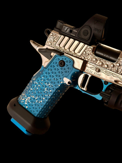 STACCATO CUSTOM XL “VITA FINITA” FULLY CUSTOMIZED 3D ENGRAVED POLISHED NICKEL ATLAS GRIPS