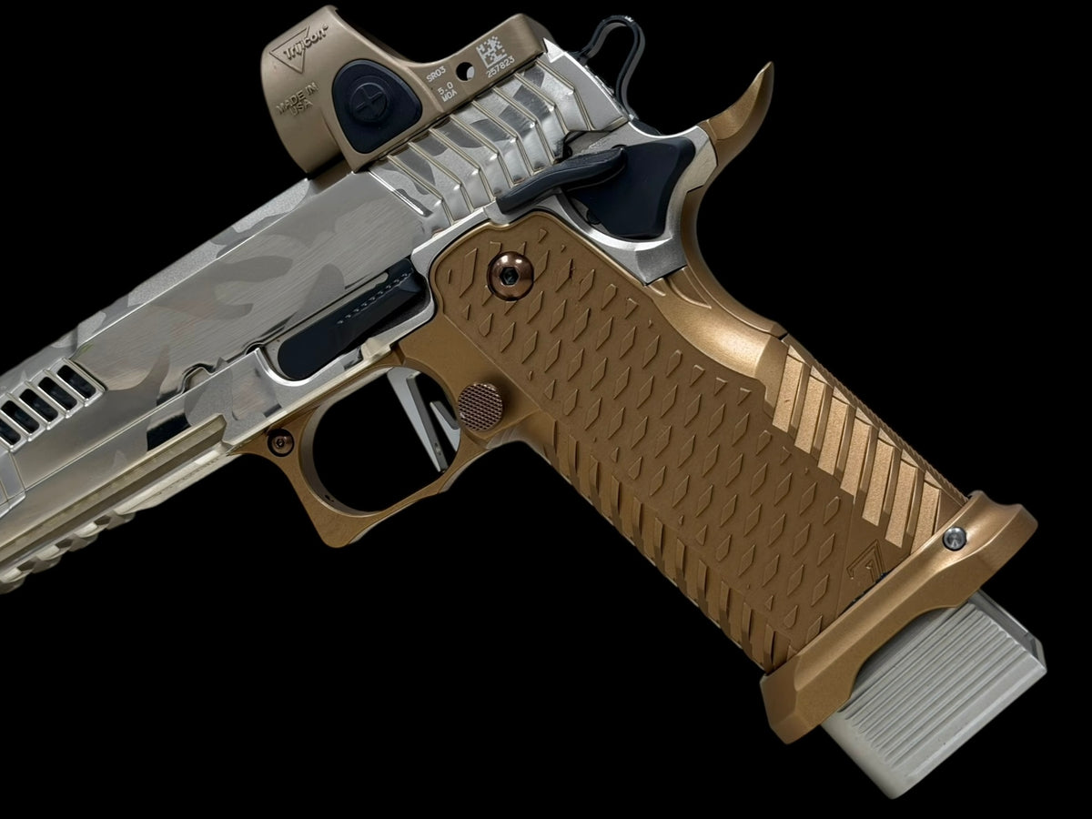 DARK FORGE REAPER PORTED COMP POLISHED NICKEL CAMO WITH T7 GRIP AND EDGE TRIGGER