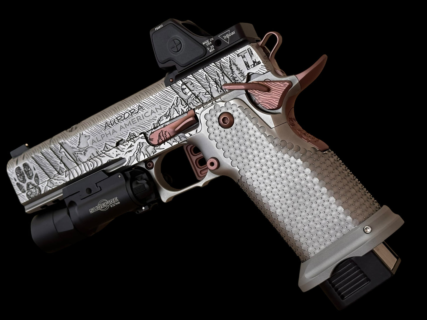 ALPHA AMERICAN “AURORA” PORTED 5” GOV ALL STEEL COLLECTOR LIMITED EDITION 20 UNITS. 9MM