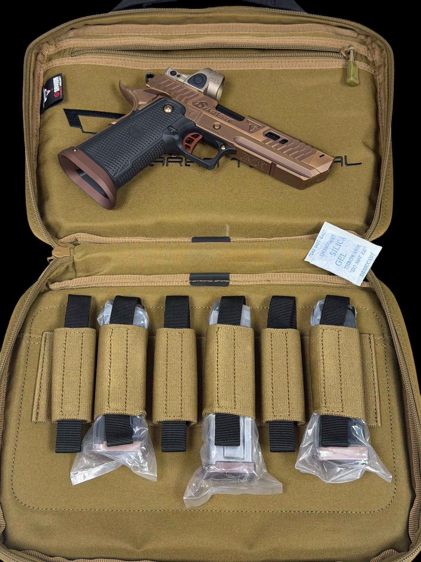 TARAN TACTICAL SAND VIPER 2011 NEW GRIPS 9MM WITH TAN SRO SIGNED CASE BY TARAN BUTLER