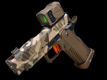 STACCATO CUSTOM C2 PORTED 3.9"
MULTICAM WITH T7 ALUMINUM GRIPS, AIMPOINT ACRO P2 & RED DIRT "EDGE" TRIGGER