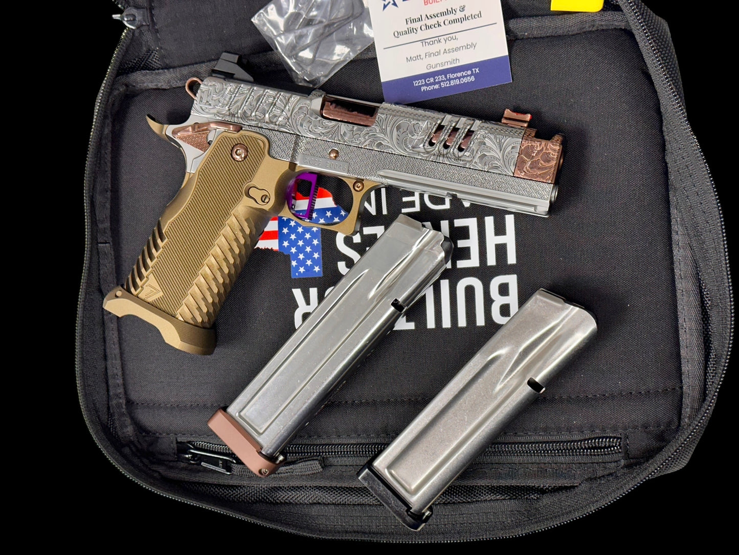 STACCATO CUSTOM XC SCROLL ENGRAVED WITH T7 ALUMINUM BRONZE GRIPS AND INFINITY TRIGGER