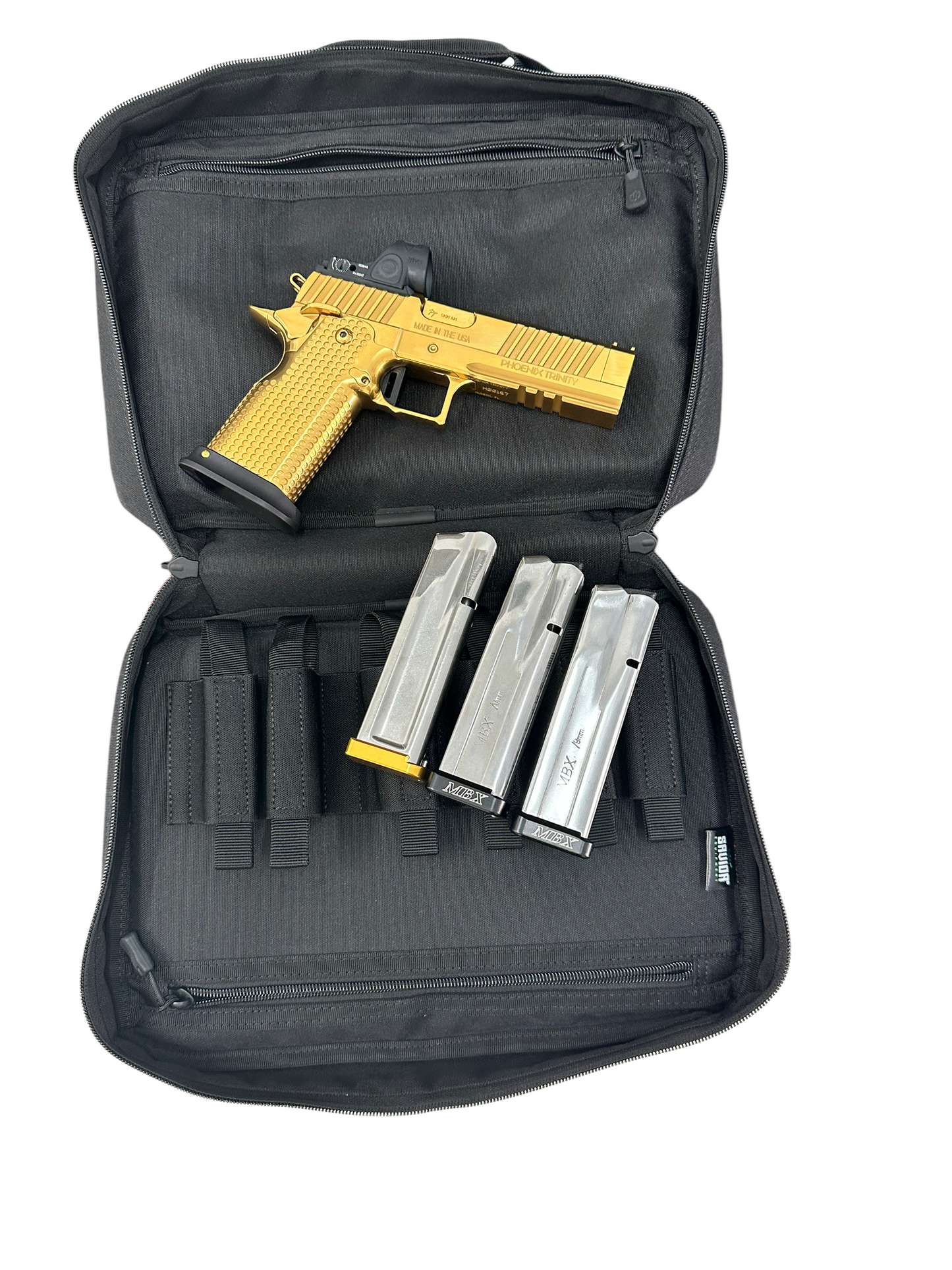 PHOENIX TRINITY H SERIES/H DUTY 9MM FULL POLISHED GOLD TIN CUSTOM IOS CUT STEEL FRAME AND GRIPS