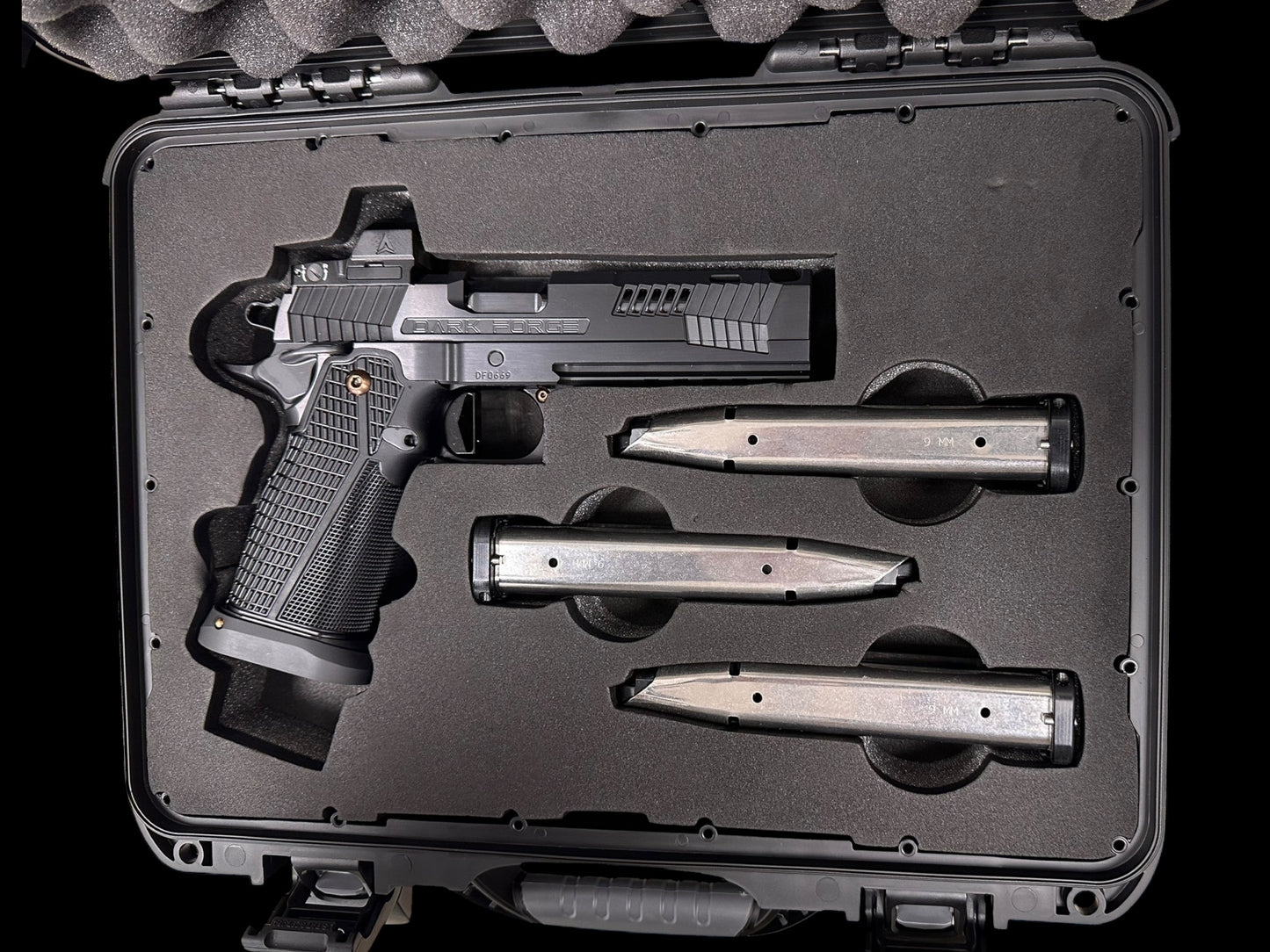DARK FORGE REAPER PORTED + COMP 5” 9MM DOUBLE STACK ALUMINUM GRIPS (OPTIC NOT INCLUDED)
