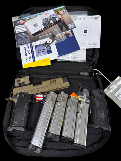 STACCATO XC CUSTOM FDE FINISH WITH T7 ALUMINUM GRIPS ATLAS TRIGGER AND ACRO P2