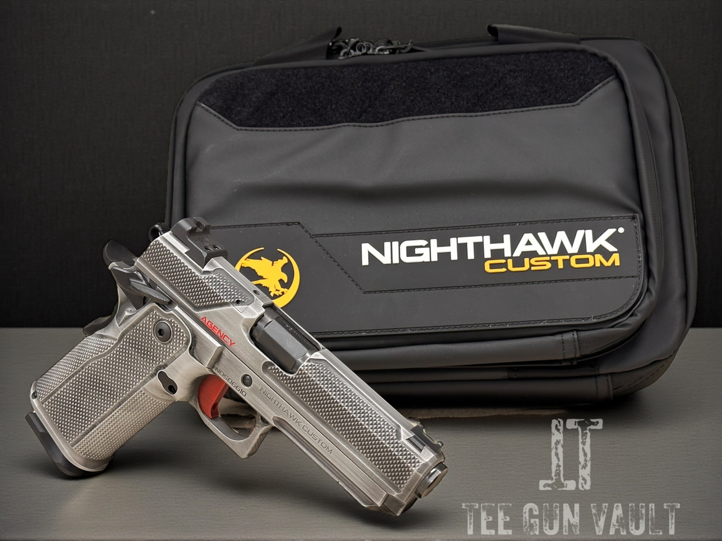 NIGHTHAWK CUSTOM DOUBLE AGENT 9MM DOUBLE STACK RIDDICK FACTORY FINISH WITH RMR OPTIC PLATE. SUPER RARE