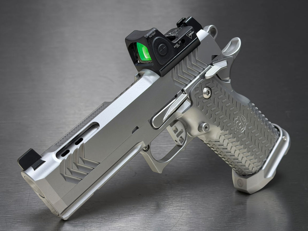 GUNCRAFTER POLARA X2 PORTED 9MM COMMANDER POLISHED CHROME FINISH WITH TRIJICON RMR