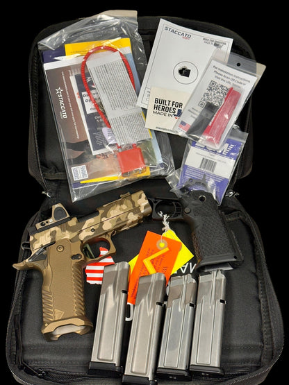 STACCATO CUSTOM C2 PORTED 3.9"
MULTICAM WITH T7 ALUMINUM GRIPS, TRIJICON RMR & RED DIRT "EDGE" TRIGGER