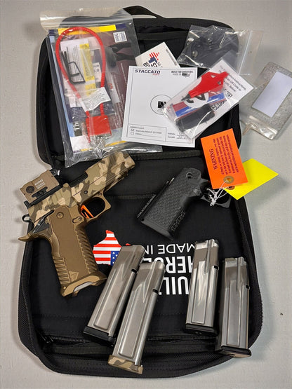 STACCATO CUSTOM C2 PORTED 3.9"
MULTICAM WITH T7 ALUMINUM GRIPS, AIMPOINT ACRO P2 & RED DIRT "EDGE" TRIGGER