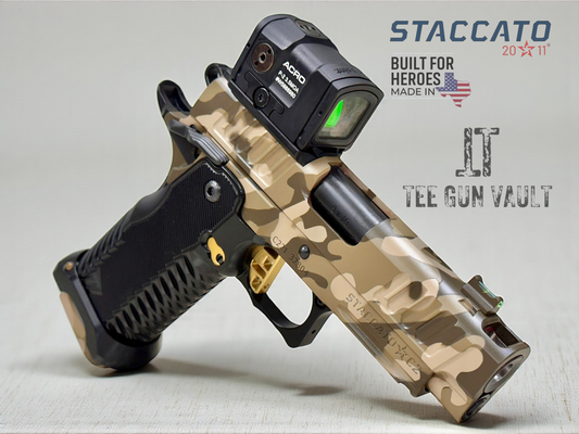 STACCATO CUSTOM C2 PORTED 3.9"
MULTICAM WITH T7 ALUMINUM GRIPS, AIMPOINT ACRO P2 & RED DIRT "GOLD" TRIGGER