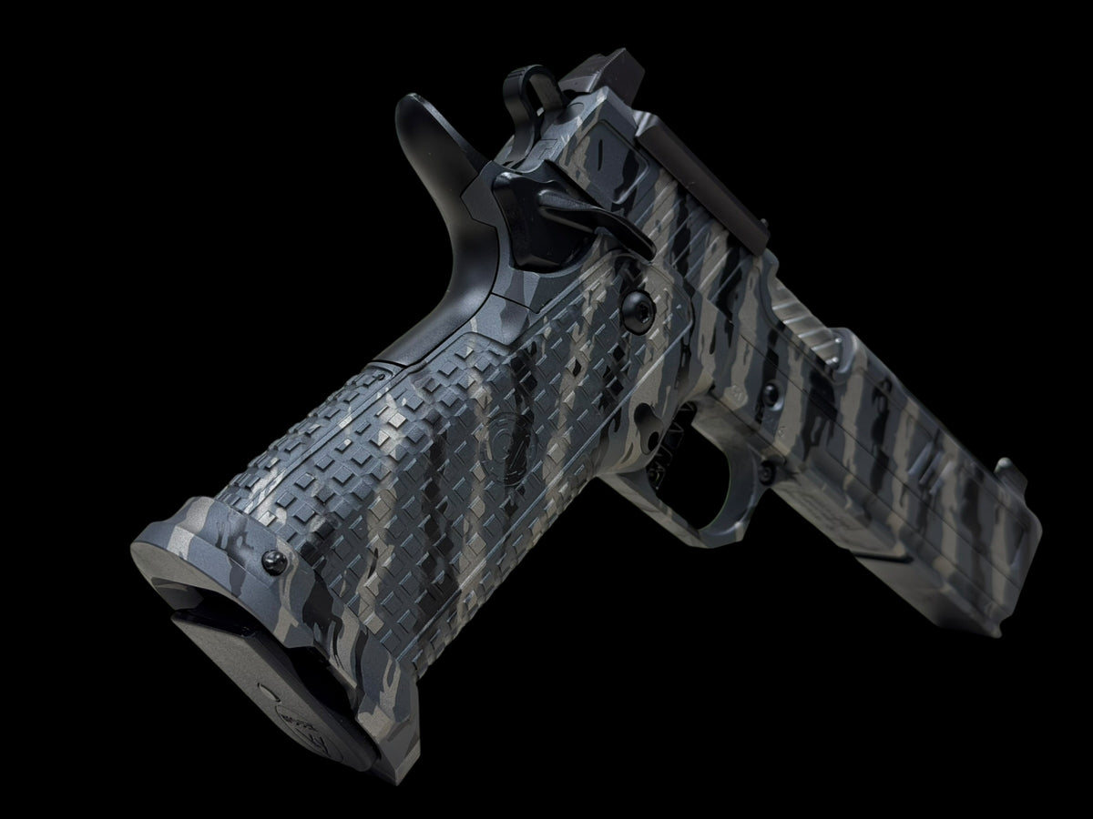 GUNCRAFTER HELLCAT X2 PORTED FULL SIZE 5” TIGER STRIPE CAMO GRAY. OPTIC READY
