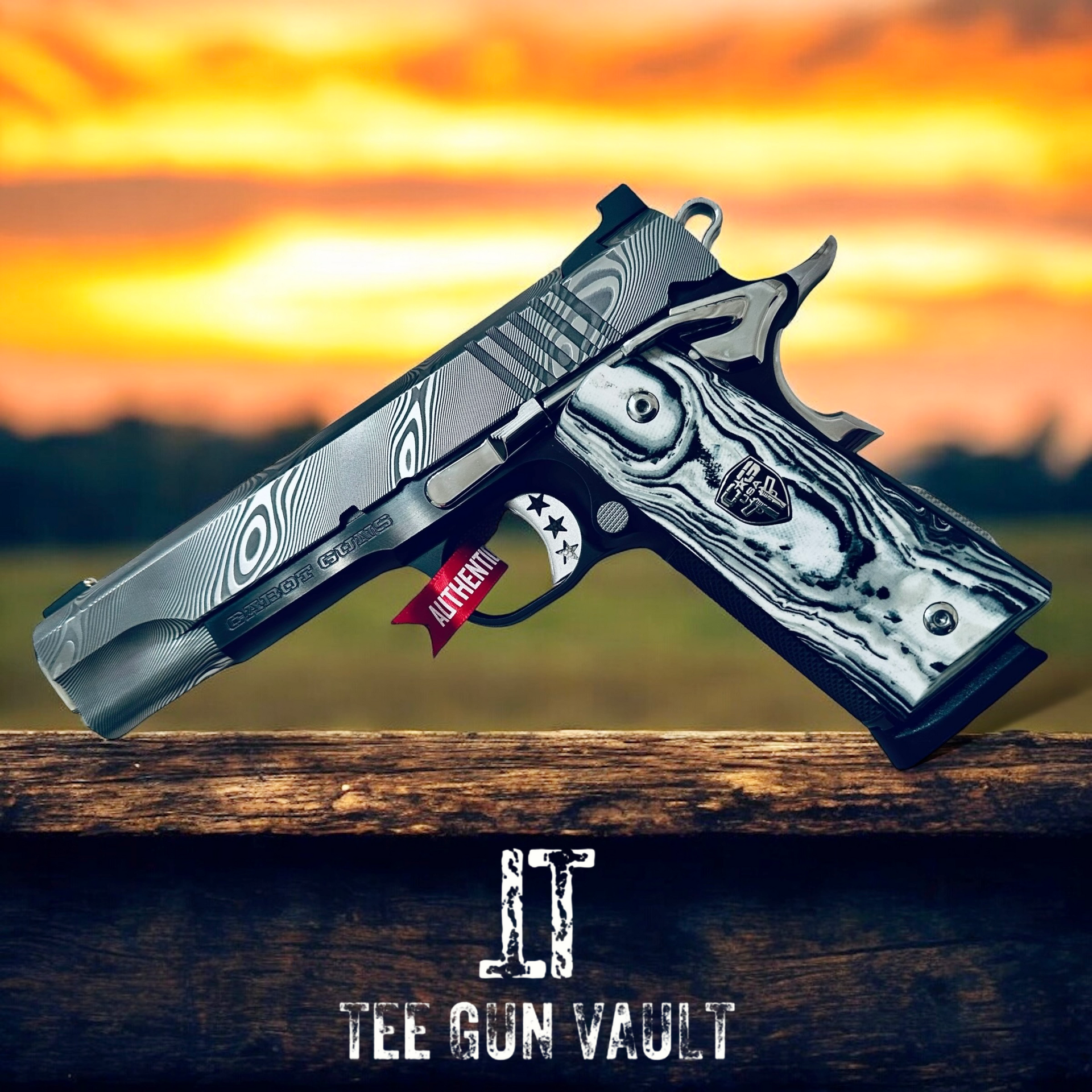 CABOT GUNS ZEBRA DAMASCUS 1 OF 10 CHAMBERED IN .45ACP – Tee Gun Vault