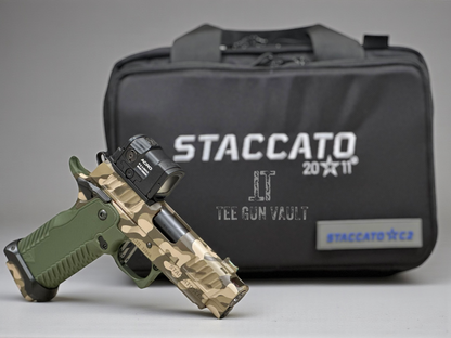 STACCATO CUSTOM C2 PORTED 3.9” MULTICAM WITH T7 ALUMINUM GRIPS, AIMPOINT ACRO P2 & RED DIRT “EDGE” TRIGGER