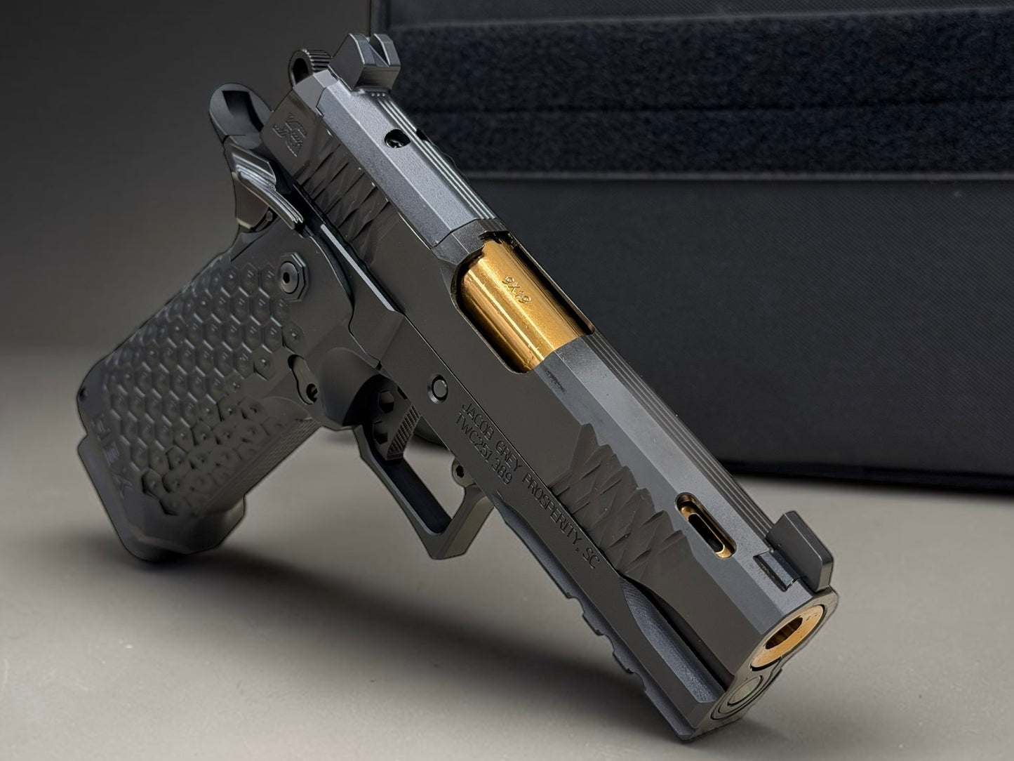 JACOB GREY HEX PORTED MIDNIGHT BLACK WITH ROSE GOLD BARREL 4.25”