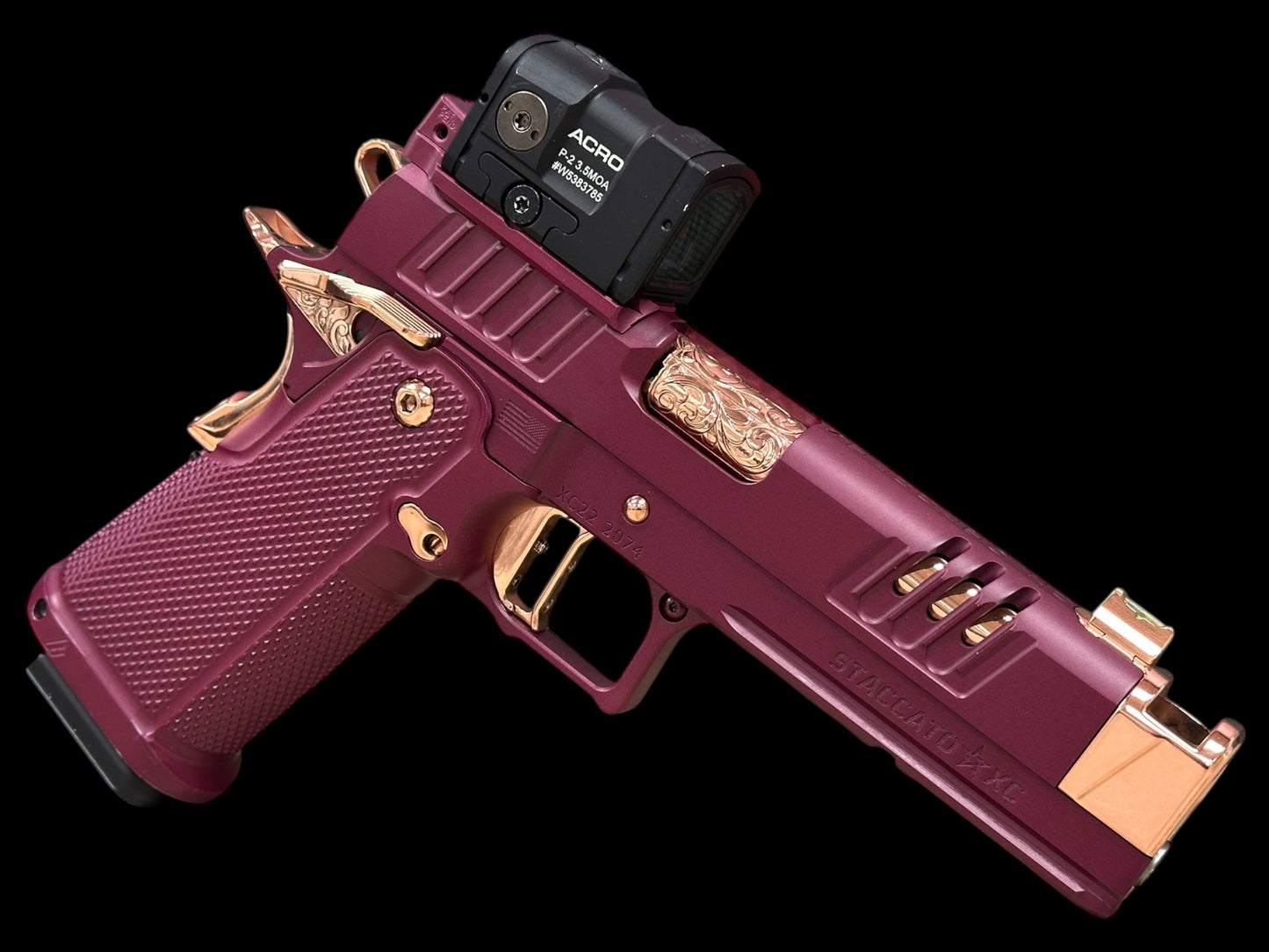 STACCATO CUSTOM XC BLACK CHERRY 18K ROSE GOLD ACCENTS WITH PHOENIX ALUMINUM GRIPS ACRO P2 AND X300 (pre owned)