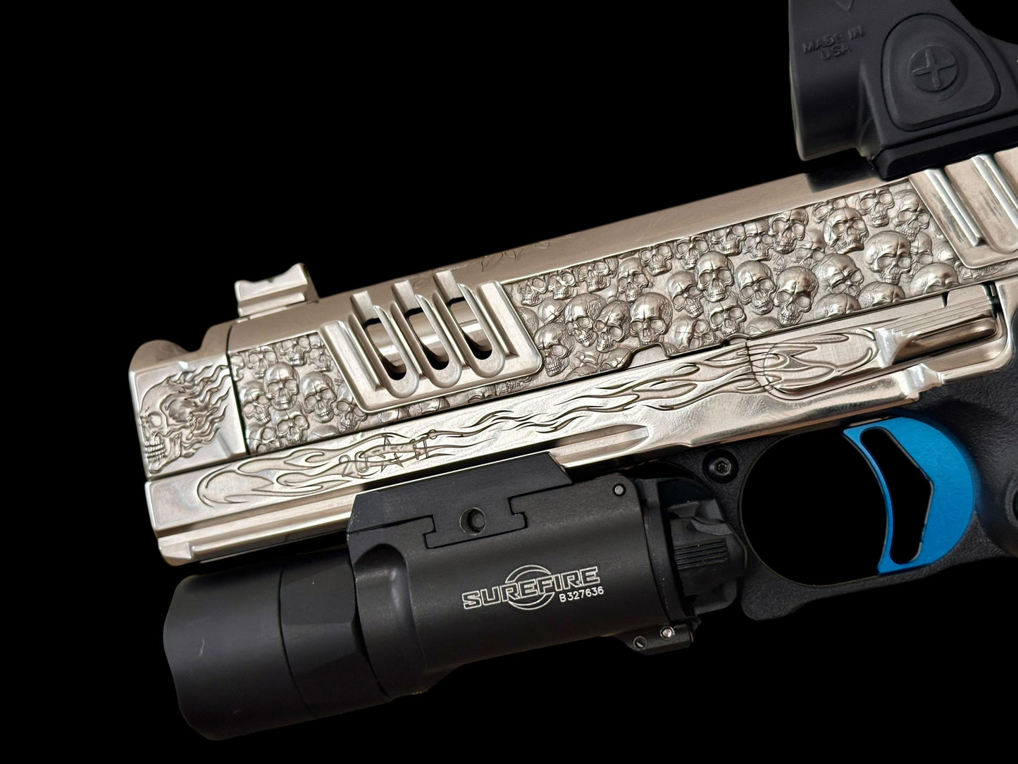 STACCATO CUSTOM XC “VITA FINITA” 1 OF 10 ENGRAVED HIGH POLISHED NICKEL WITH ATLAS TRIGGER SRO AND X300