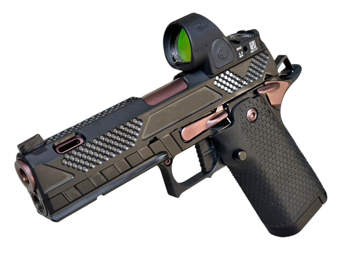 COMBAT PRECISION 2011 4.25” M5-P Ported Black/Rose Gold 9MM WITH TRIJICON SRO