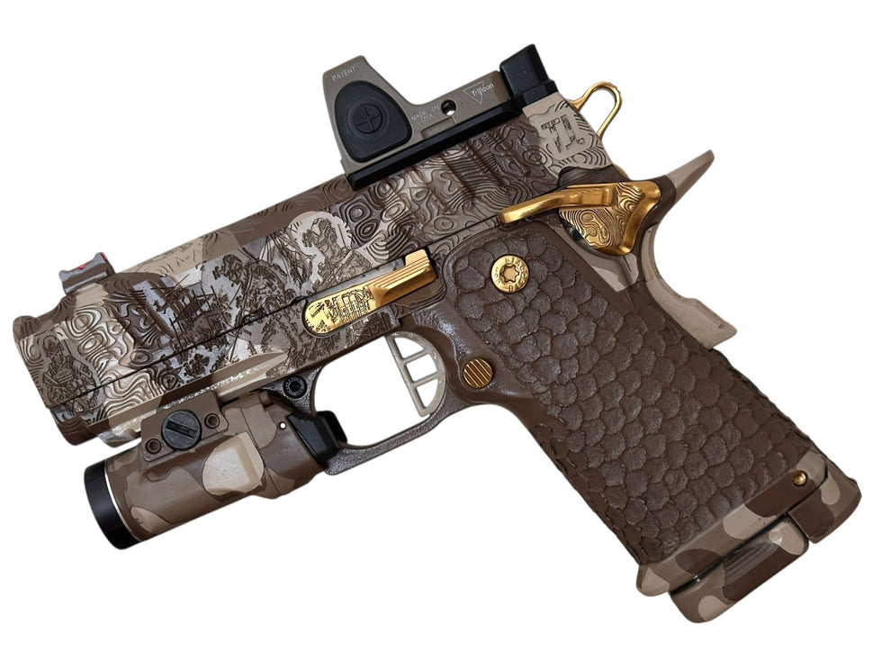 STACCATO CUSTOM CS “TAC TEAM” TIN BARREL 3.5” MULTI CAM CERAKOTE WITH ...