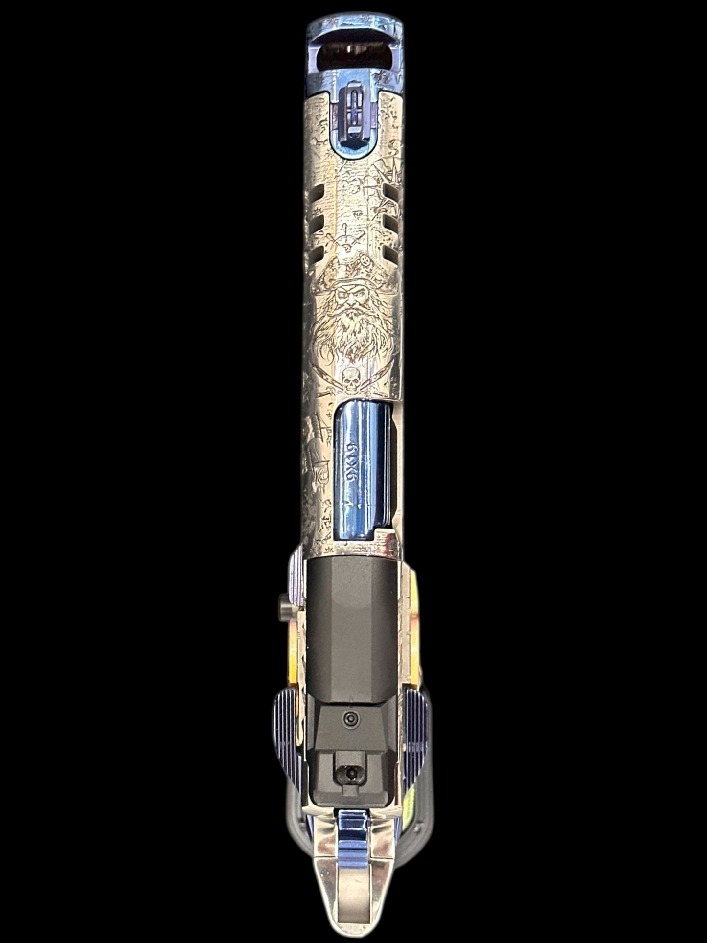 STACCATO CUSTOM XC “PIRATES” POLISHED SILVER/BLUE PVD FINISH WITH ATLAS ANODIZED GRIPS,TRIGGER AND MAG