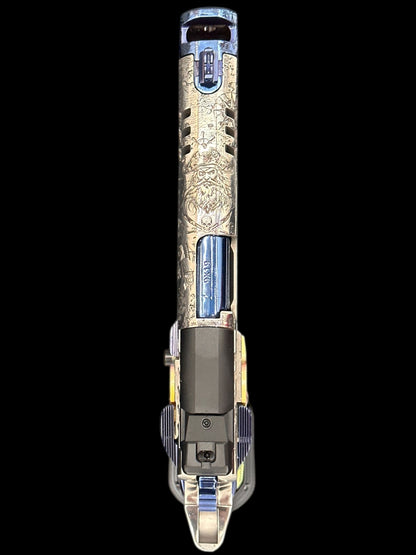 STACCATO CUSTOM XC “PIRATES” POLISHED SILVER/BLUE PVD FINISH WITH ATLAS ANODIZED GRIPS,TRIGGER AND MAG