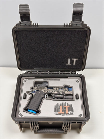 STACCATO CUSTOM XC “TRIBAL DRAGON” SILVER/BLUE PVD WITH ATLAS GRIPS SRO & X300 2 GRIPS