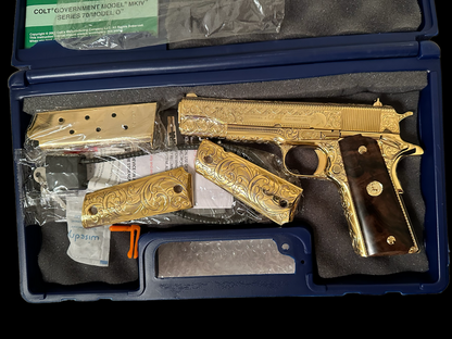 COLT CUSTOM 1911 GOVERNMENT .45 ACP FULLY ENGRAVED 24K PLATED WITH 2 GRIPS