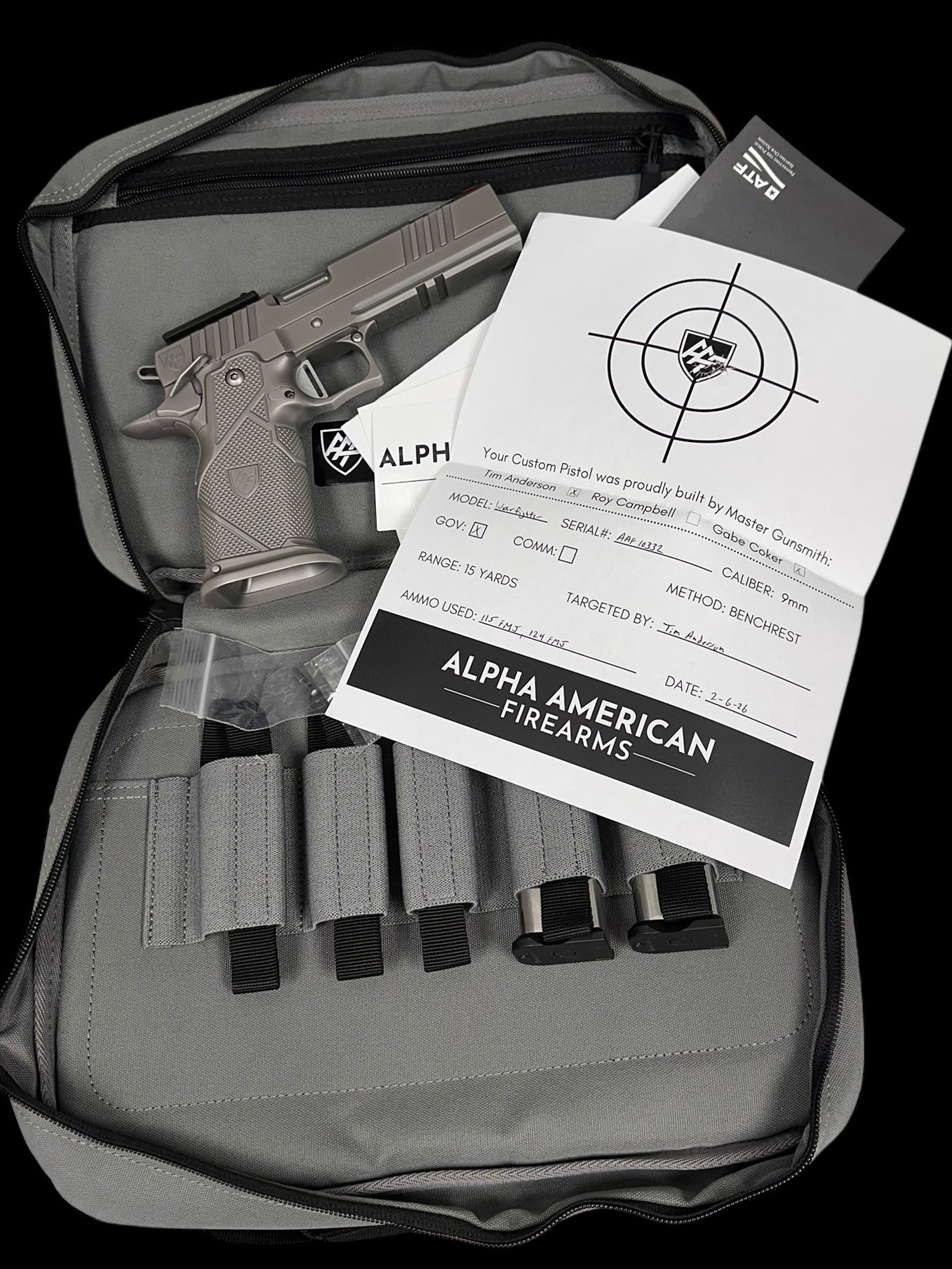 ALPHA AMERICAN WAR FIGHTER 5” GOV PORTED OPTIC READY ALUMINUM GRIPS 9MM
