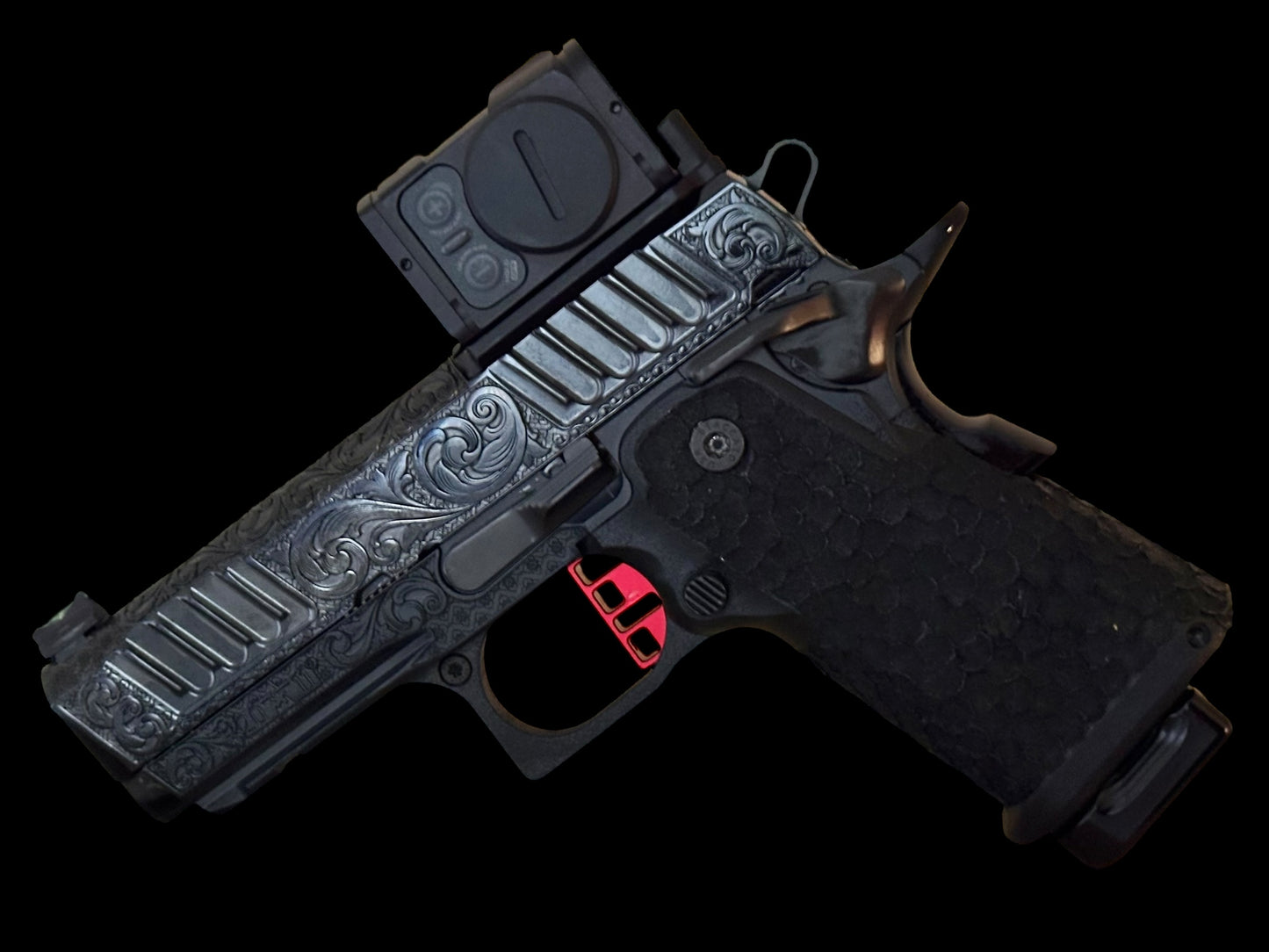 STACCATO CUSTOM CS 3.5” FULLY ENGRAVED SCROLL IN ROYAL BLUE FINISH WITH ACRO P2 OPTIC