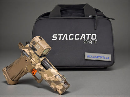 STACCATO CUSTOM C2 PORTED 3.9"
MULTICAM WITH T7 ALUMINUM GRIPS, AIMPOINT ACRO P2 & RED DIRT "EDGE" TRIGGER