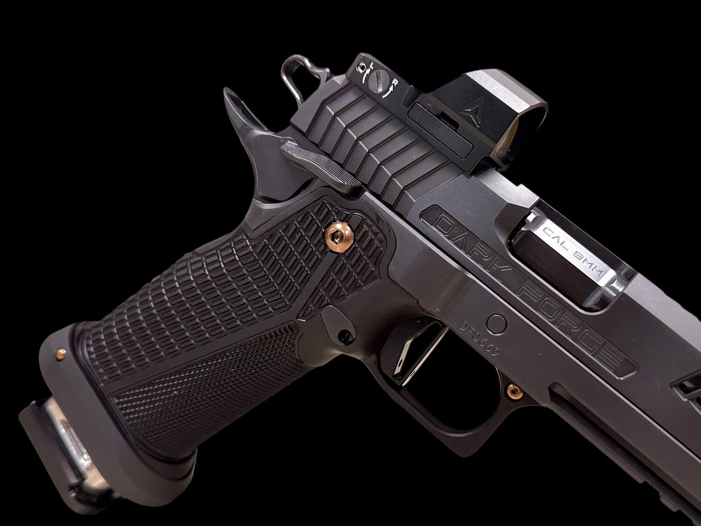 DARK FORGE REAPER PORTED + COMP 5” 9MM DOUBLE STACK ALUMINUM GRIPS (OPTIC NOT INCLUDED)