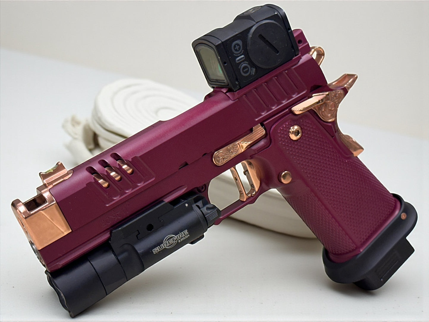 STACCATO CUSTOM XC BLACK CHERRY 18K ROSE GOLD ACCENTS WITH PHOENIX ALUMINUM GRIPS ACRO P2 , X300 (pre owned)