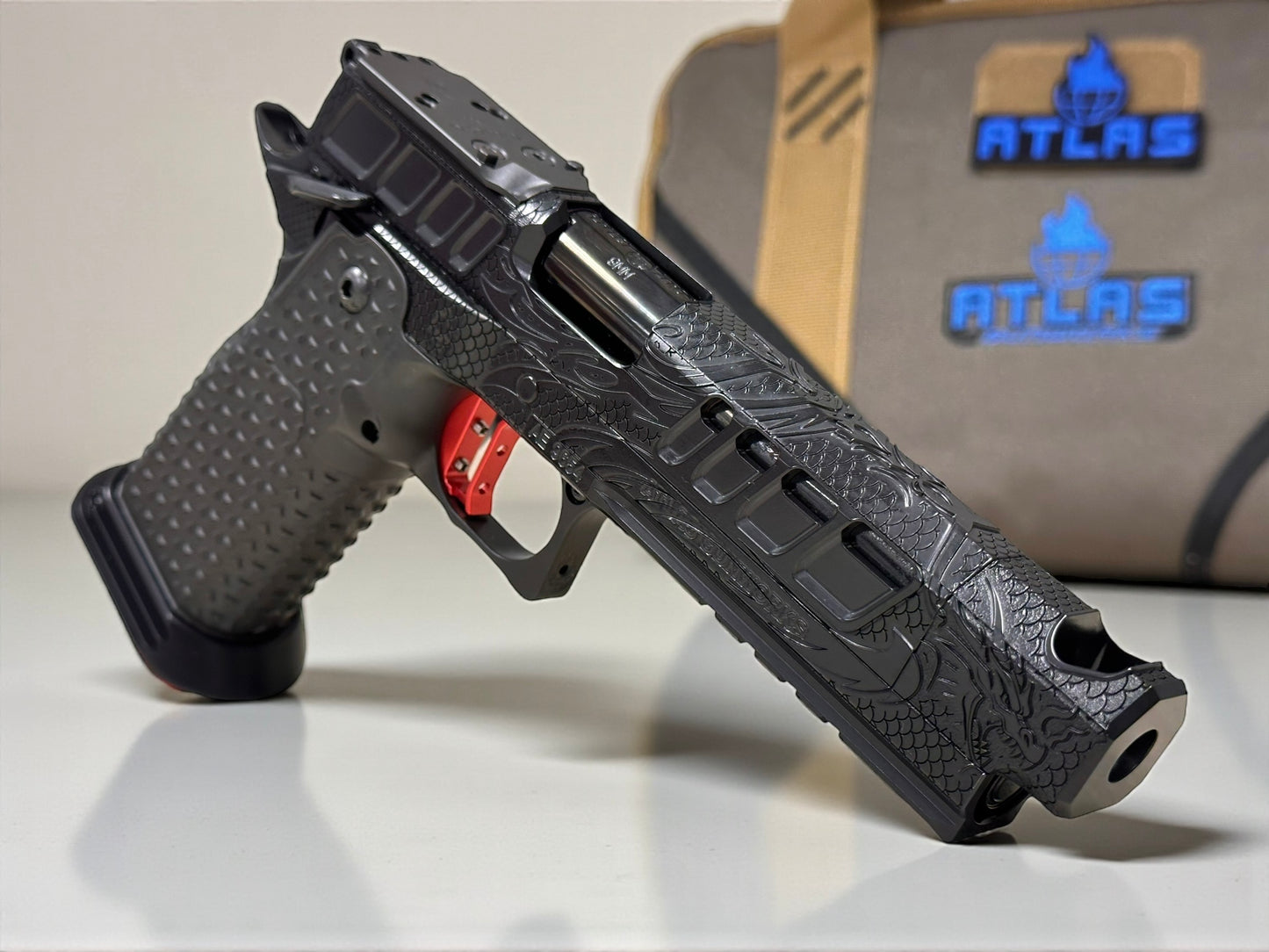 ATLAS GUNWORKS EREBUS V2 BLACK “TRIBAL DRAGON” RED TRIGGER