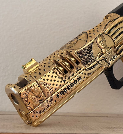 STACCATO CUSTOM XC “TRUMP” “KIRK” FULLY ENGRAVED POLISHED AND 24k GOLD PLATED SRO & X300
