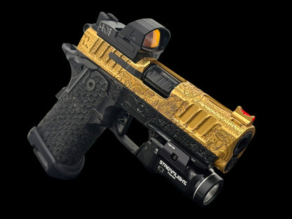 STACCATO CUSTOM CS “MEDUSA” PORTED 3.5” FULLY ENGRAVED IN GOLD NITRIDE POLISHED PVD FINISH