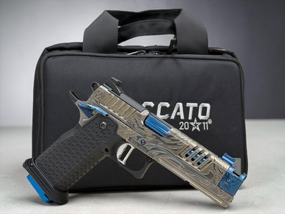 STACCATO CUSTOM XC “TRIBAL DRAGON” SILVER/BLUE PVD WITH ATLAS GRIPS