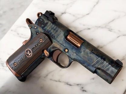 KINGS RIVER CUSTOM FCC 1911 COMMANDER FULL CASE HARDENED 9MM WITH IVORY GRIPS MASTERPIECE