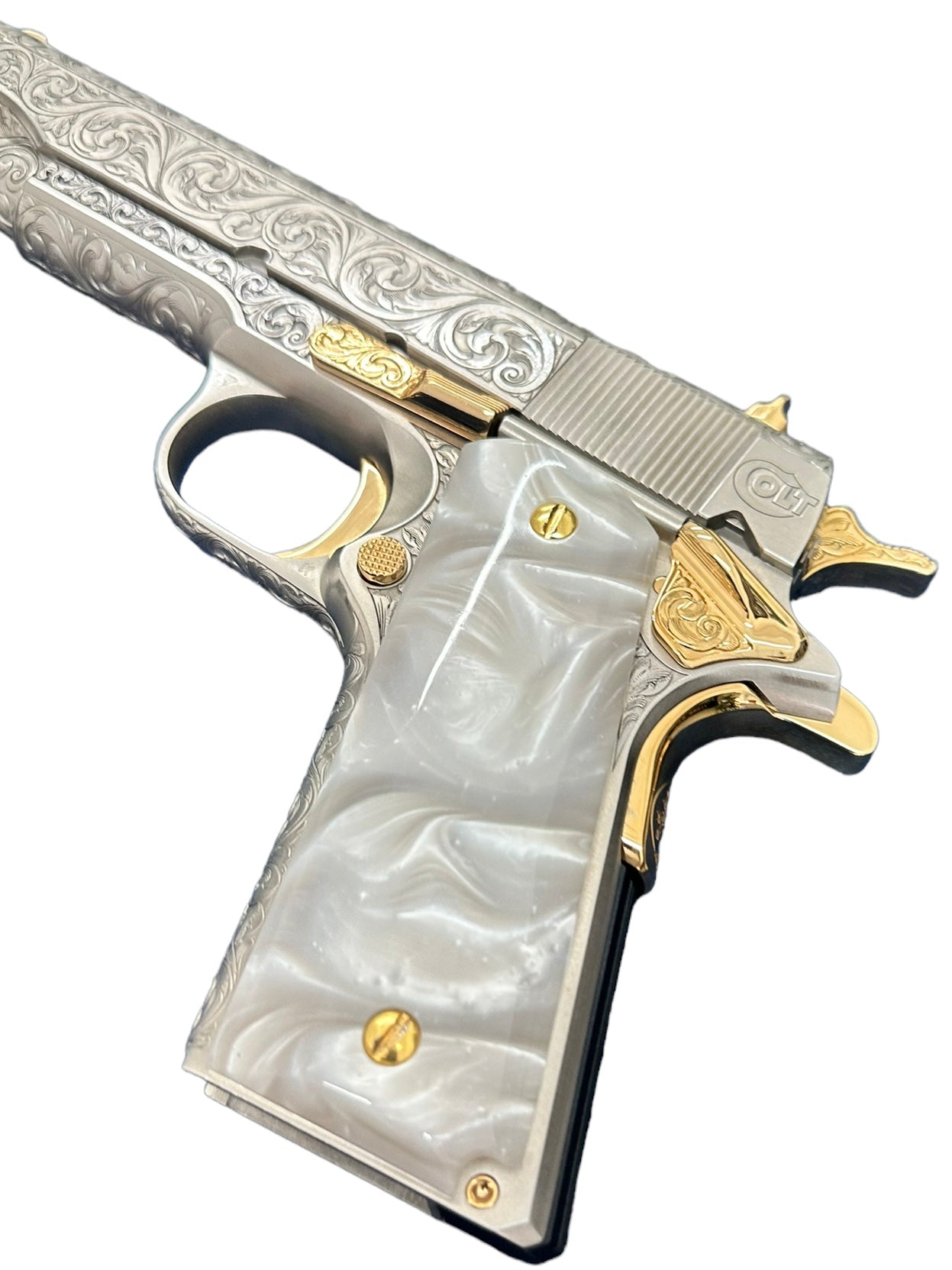 COLT CUSTOM 1911 FULLY ENGRAVED BRUSH NICKEL FINISH WITH 24K GOLD ACCENTS