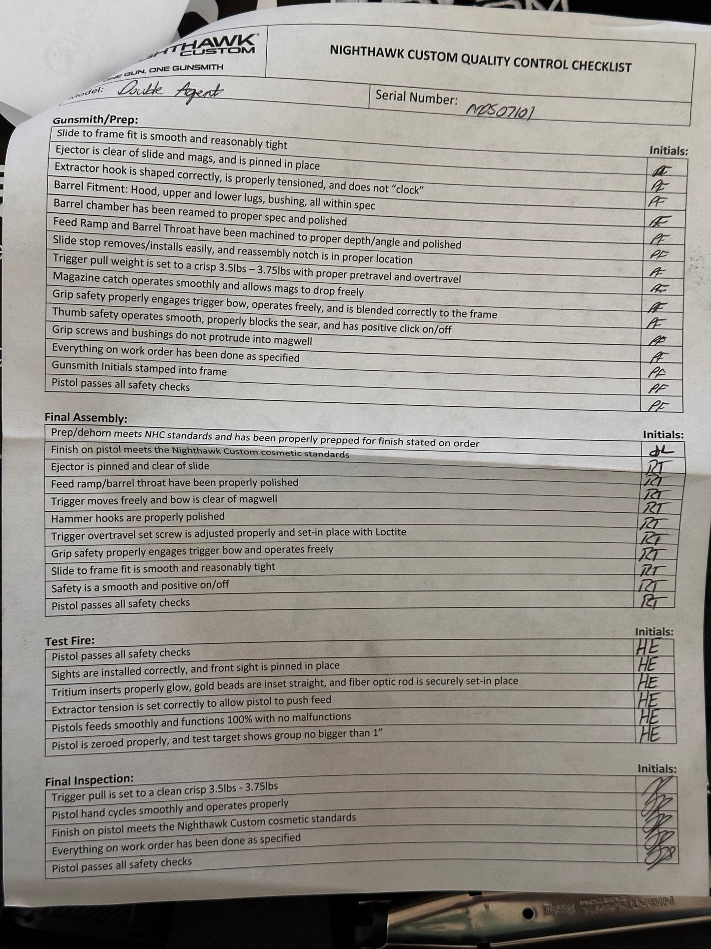 NIGHTHAWK CUSTOM DOUBLE AGENT DS 4.25” OPTIC READY BLACK DLC  COMMANDER AMBI SAFETY 9MM