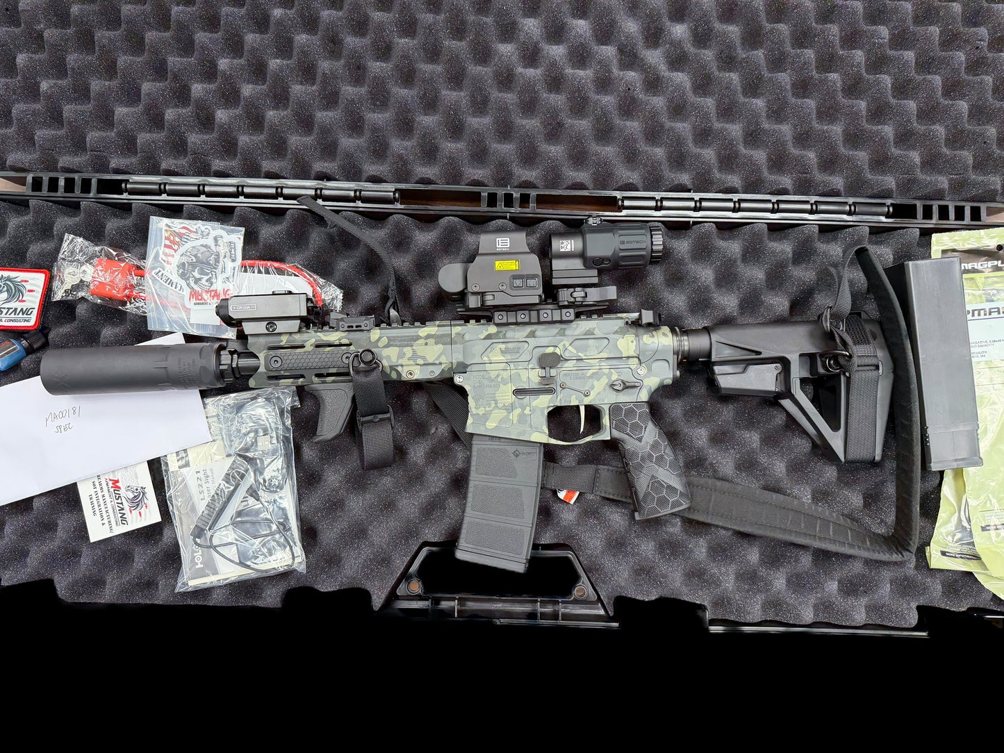 MUSTANG ARMAMENT 5.56 “CHESTY” GREY CAMO 8” CUSTOM BILLET.
