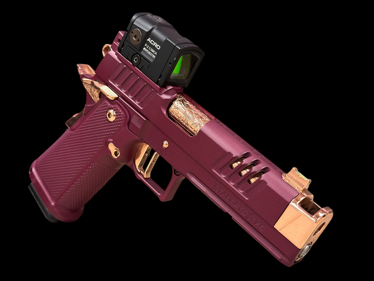 STACCATO CUSTOM XC BLACK CHERRY 18K ROSE GOLD ACCENTS WITH PHOENIX ALUMINUM GRIPS ACRO P2 AND X300 (pre owned)