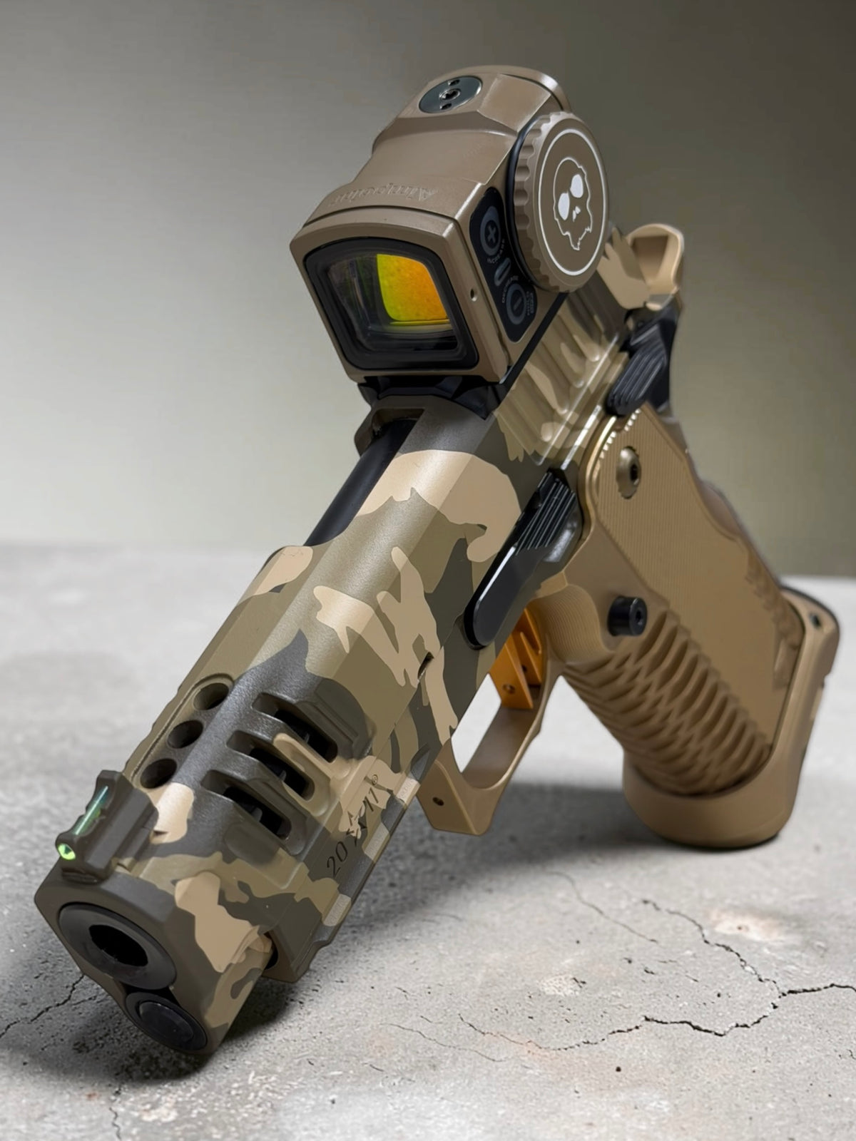 STACCATO CUSTOM C2 PORTED 3.9"
MULTICAM WITH T7 ALUMINUM GRIPS, APE AIMPOINT ACRO P2 & RED DIRT "EDGE" TRIGGER