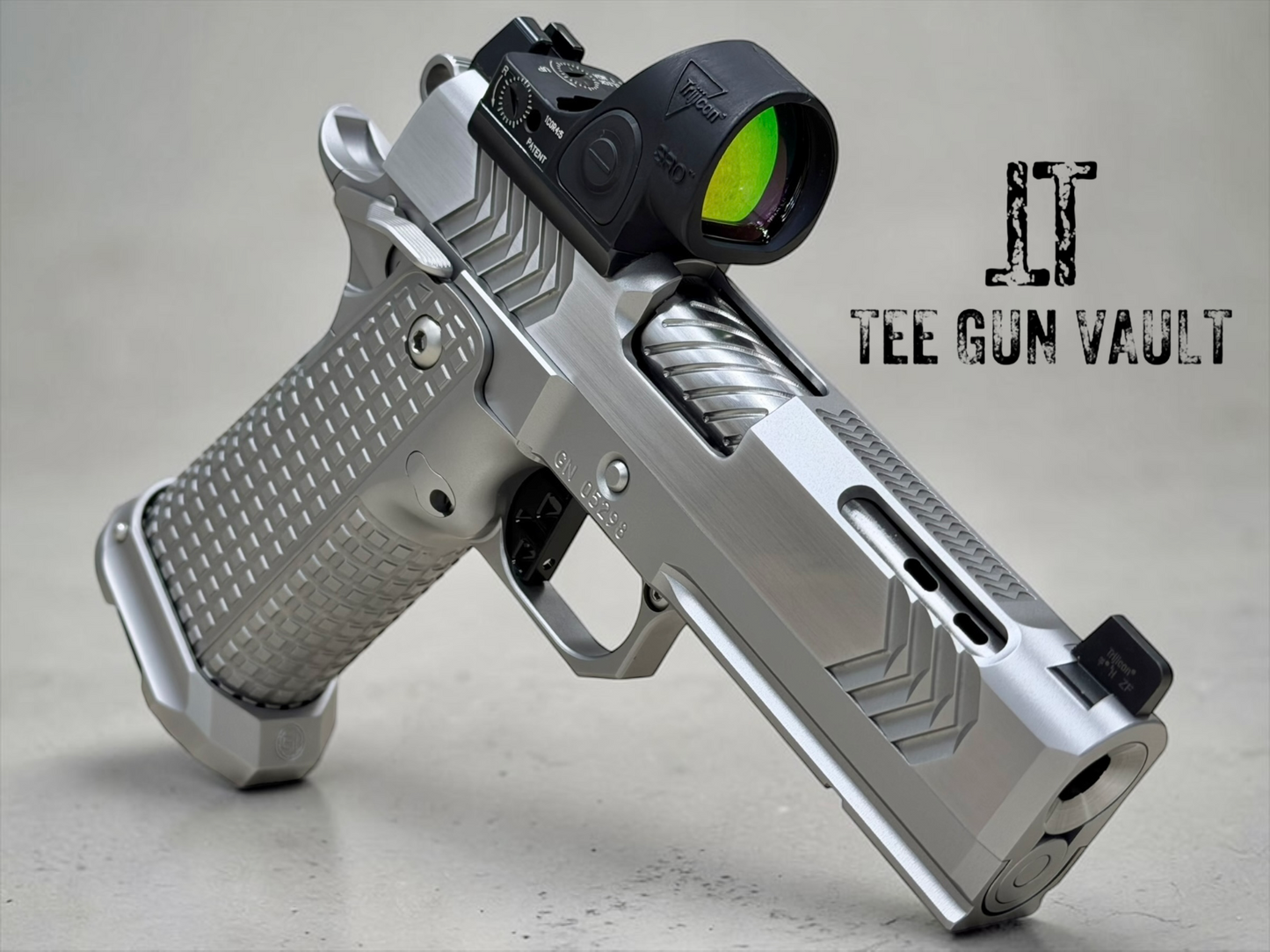 GUNCRAFTER POLARA X2 PORTED 9MM COMMANDER POLISHED CHROME FINISH WITH TRIJICON SRO