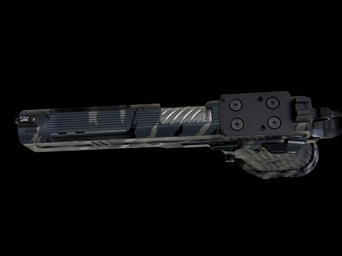 GUNCRAFTER HELLCAT X2 PORTED FULL SIZE 5” TIGER STRIPE CAMO GRAY. OPTIC READY