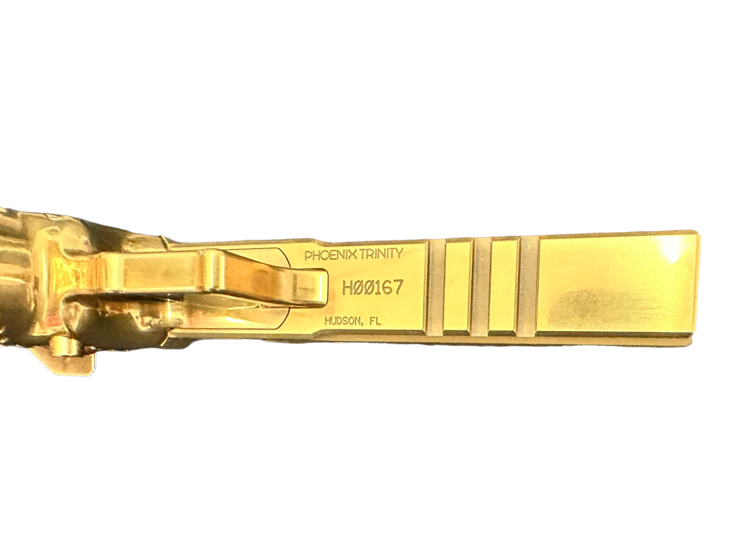 PHOENIX TRINITY H SERIES/H DUTY 9MM FULL POLISHED GOLD TIN CUSTOM IOS CUT STEEL FRAME AND GRIPS