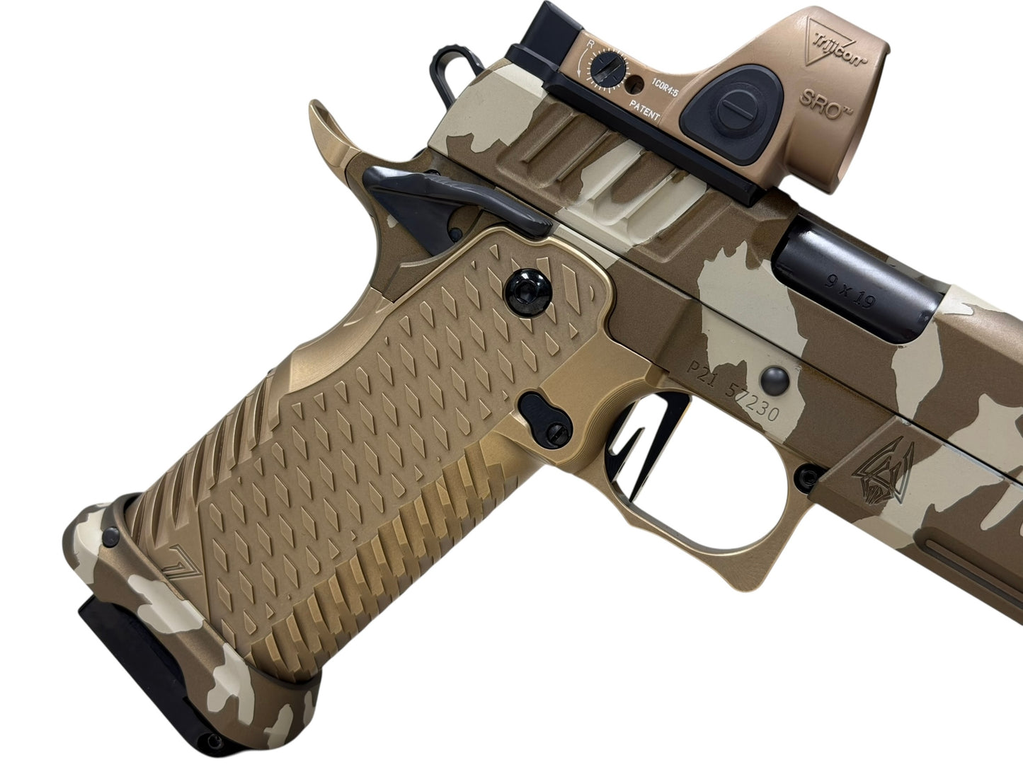 STACCATO P CUSTOM BRONZE MULTI CAM COMPENSATED WITH T7 ALUMINUM GRIPS AND SRO