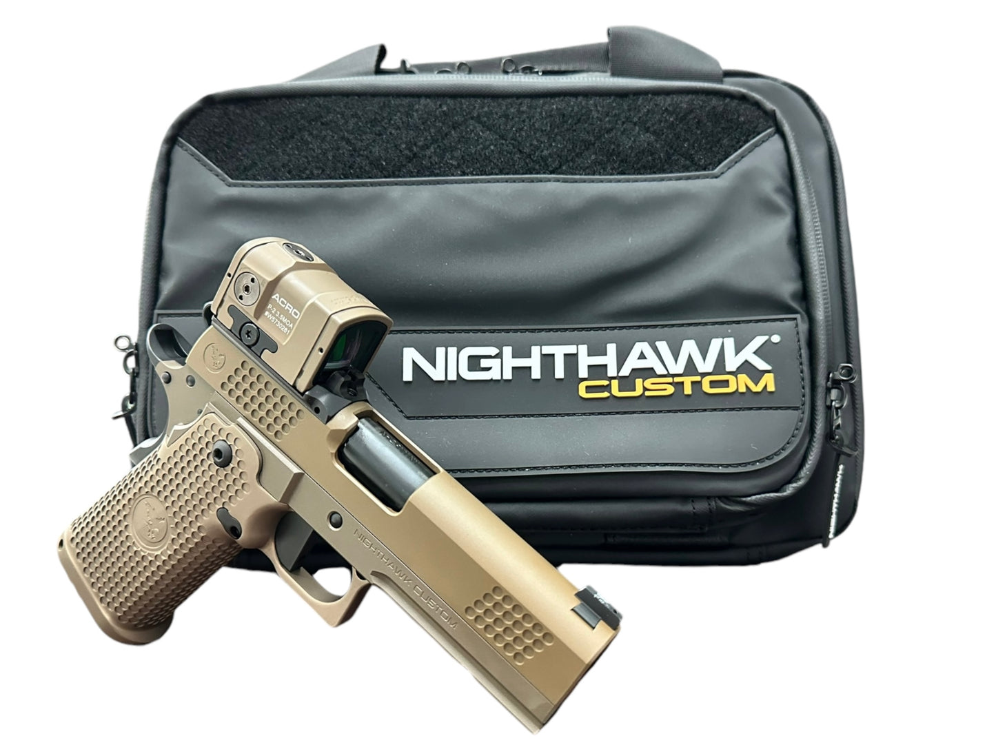 NIGHTHAWK CUSTOM TRS COMMANDER 4.25” 9MM IN SAND HAWK FINISH WITH AIMPOINT ACTO P2.