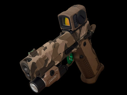 STACCATO CUSTOM C2 PORTED 3.9” MULTICAM WITH T7 ALUMINUM GRIPS INFINITY TRIGGER 9MM